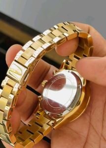 Gold Chronograph Watch with Rhinestones