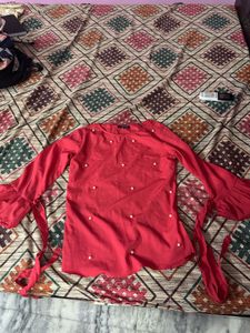 Beautiful Red top with Pearl Embellishments