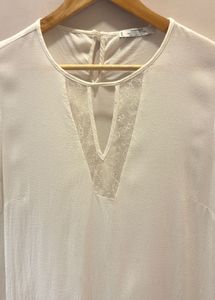 MANGO Elegant White Lace Details Top