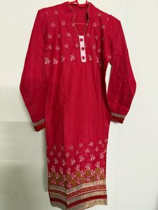 🆕 Red Embroidered Kurti Set