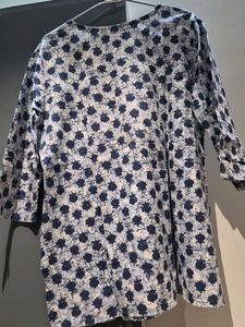Blue Floral Print Cotton Kurta