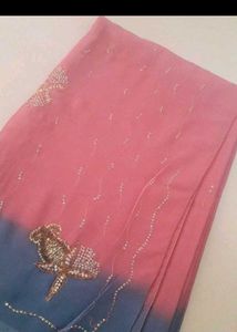 Elegant Pink &amp; Blue Ombre Saree