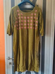 Embroidered Olive Green Kurta