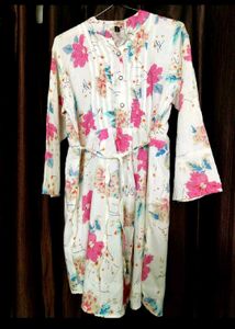 White Floral Print Kurta