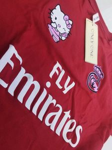 Red "Hala Madrid" T-Shirt with Bow Graphic