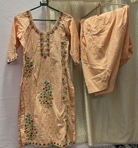 Beautiful Peach Kurta Set with Embroidery