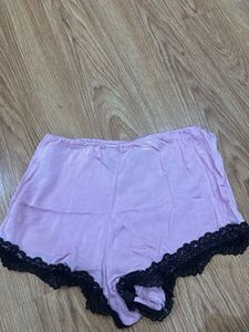 Silky Pink Sleep Shorts with Black Lace