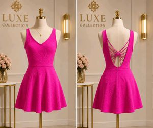 Vibrant Pink Textured Fit & Flare Dress