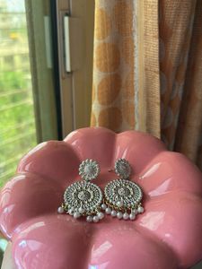 Beautiful White Ethnic Jhumka Earrings🌷