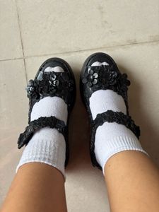Black Floral Platform Sandals