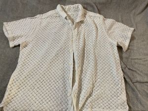 Men's White Lace Short Sleeve Shirt