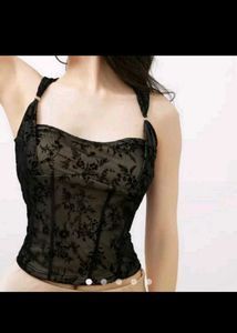 Sheer Floral Print Corset Top