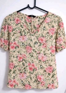 Vintage Floral Print V-Neck Top