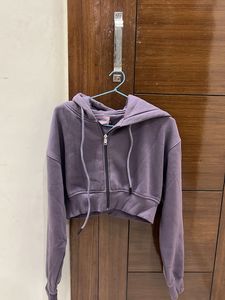 Purple Cropped Zip-Up Hoodie
