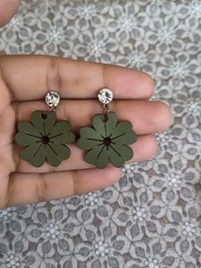 Olive Green Flower Earrings