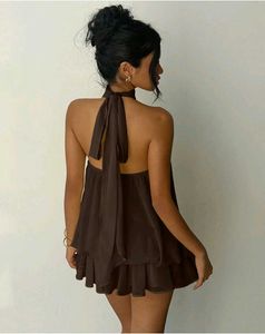 Littlebox brown chic halter neck tiered mini dress