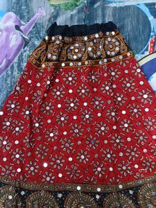 Embellished Red Ethnic Skirt