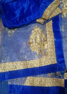 Royal Blue &amp; Gold Embellished Fabric with blouse