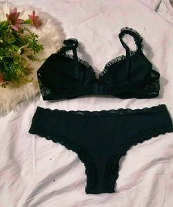 Black Lace Trim Bra &amp; Panty Set