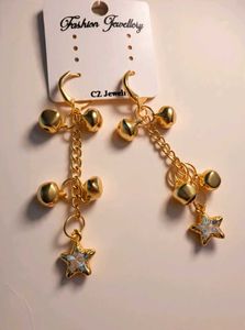 Gold Tone Bell & Star Dangle Earrings