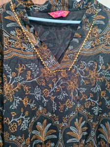 Printed Black Kurta