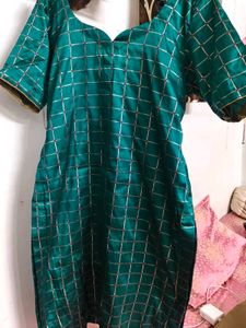 Emerald Green Kurta with Gold Grid Pattern