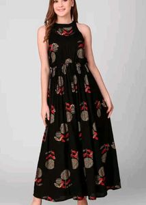Elegant Black Printed Ethnic Gown