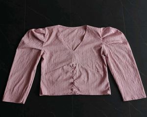 Chic Pink Puff Sleeve V-Neck Top