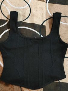 Chic Black Ribbed Corset Top