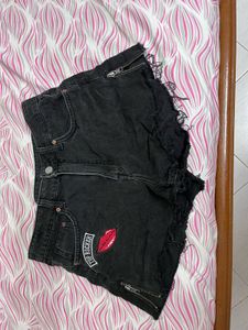 Black Distressed Denim Shorts