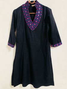 Embroidered Black Tunic Top