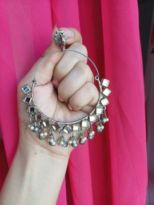 oxidized Hoop Earrings with Mirrored Accents