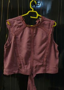 Charming Mauve Embroidered Sleeveless Top
