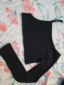 Black Ribbed One-Shoulder ]