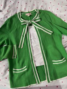 Green Cardigan with Bow Detail