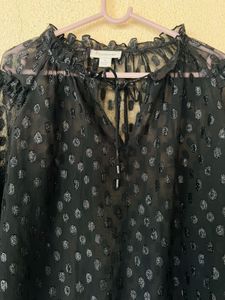 Chic Black Sheer Polka Dot Blouse
