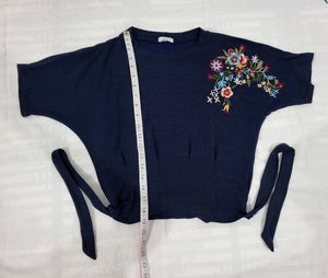 Navy Blue Embroidered Top
