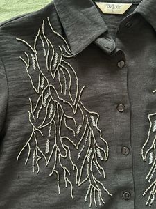 Black Beaded Collared Shirt