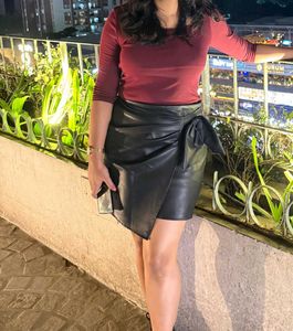 Chic Faux Leather Wrap Skirt