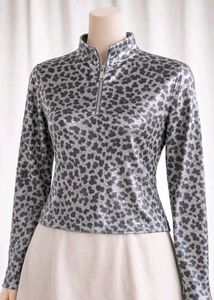 Shimmer Leopard Print Zip Neck Top