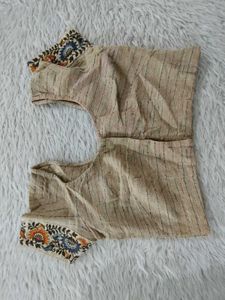 Coral And Beige Embroidered Saree (Women's)