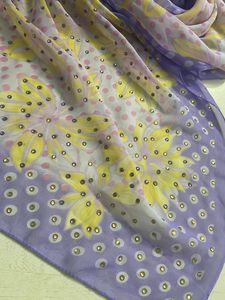 Purple N Yellow Chiffon Stole Wid One Side Diamond