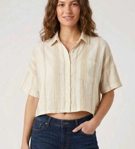 Striped Cropped Button-Up Shirt