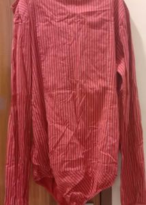 Red Striped Button-Up Shirt