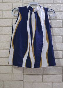 Greathe Sleeveless Striped Bow-Back Blouse