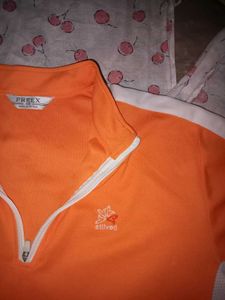 Orange Collared Zip-Up Top