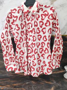 Women's White &amp; Red Heart Print Shirt