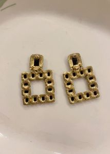 New Gold Square Black Stone Earrings