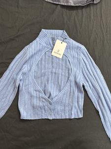 Sassoras Blue Cut-Out Knit Top