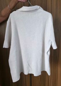 Cream Ribbed Polo Top